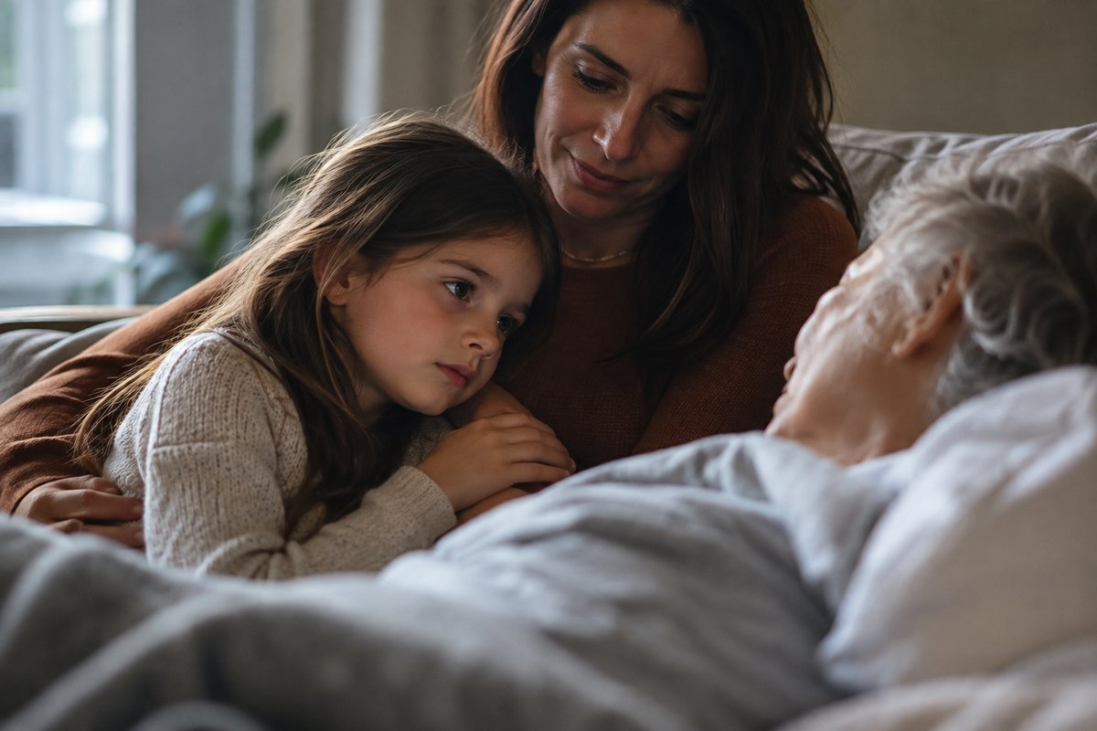 Child with mother visiting a terminally ill family member